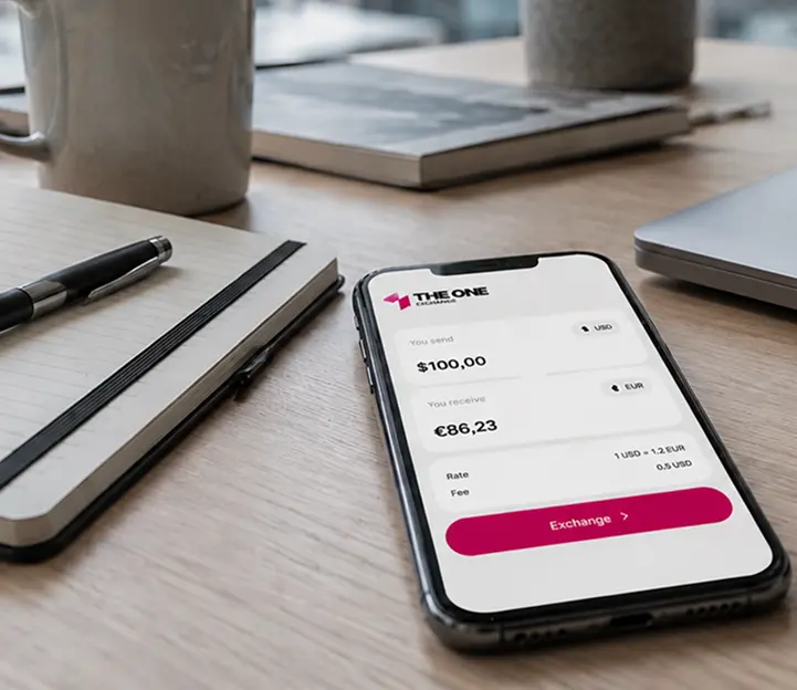 Приложение The One Exchange на смартфоне на рабочем столе